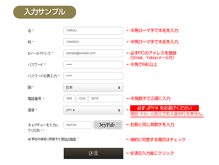 ファイブスターズマーケッツ(FIVE STARS MARKET)口座開設フォーム入力画面